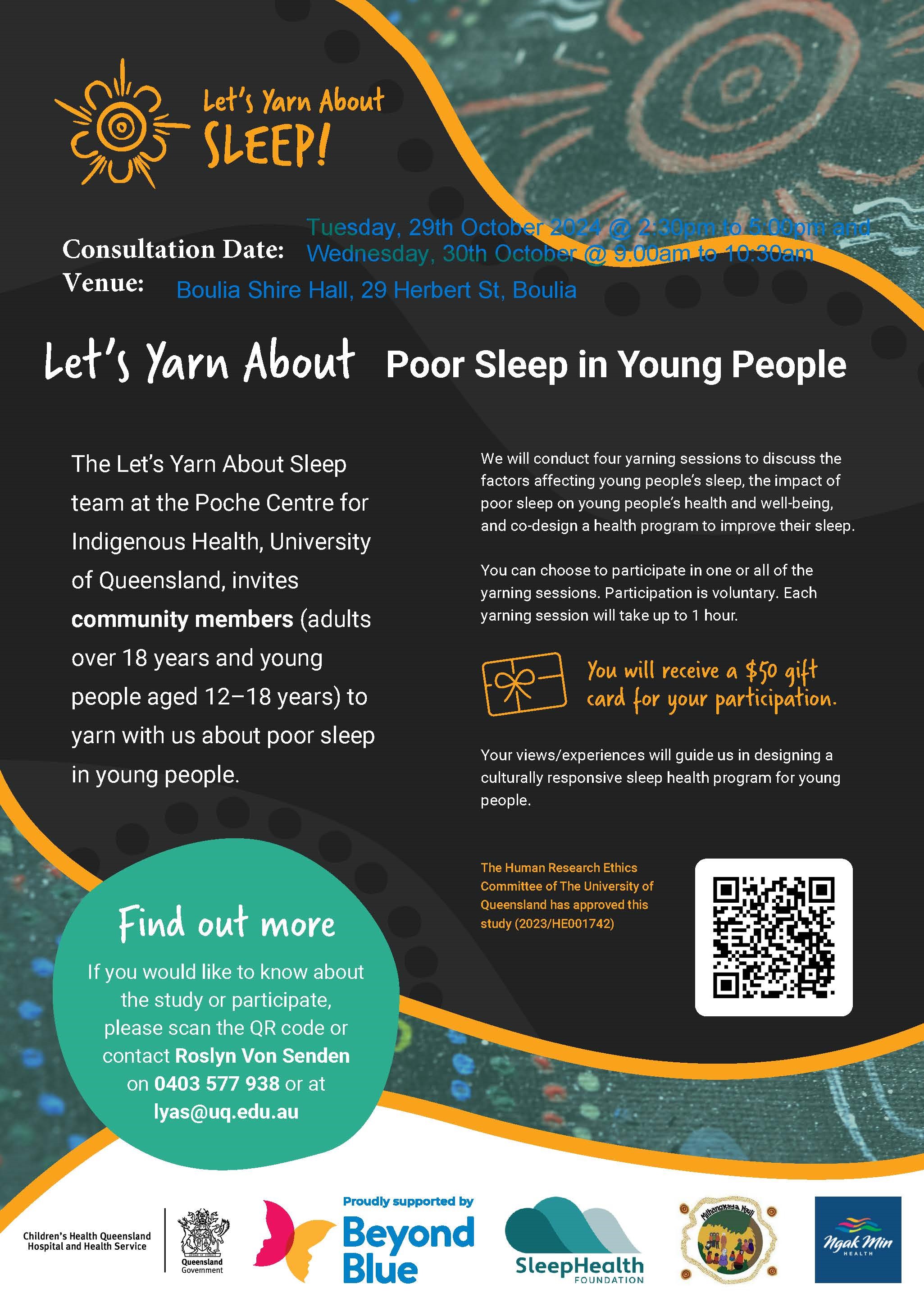 Flyer for Let's Yarn About Sleep in Young People sessions